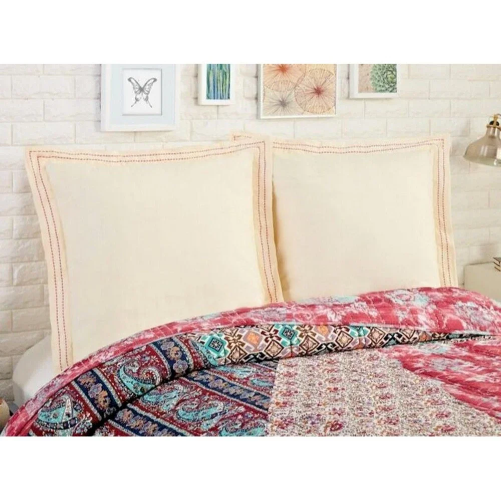 1977 Dry Goods Parinaaz European Pillow Sham Set of 2 Shams Ivory with Fuchsia